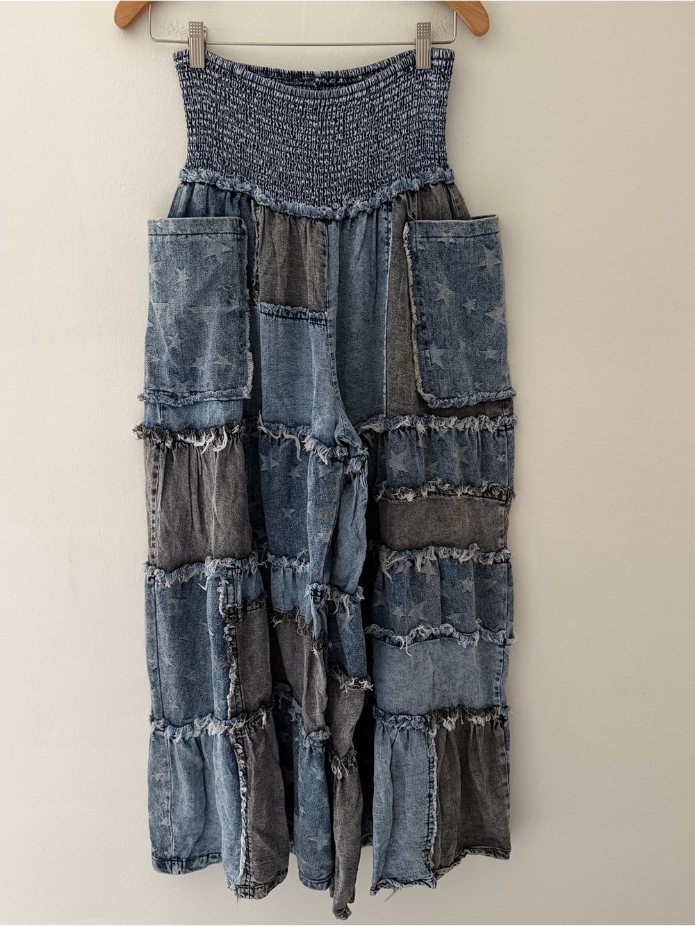 Oil & Hali Boho Patchwork Boho Pants Wide Leg Denim Star Western Blue Size Large